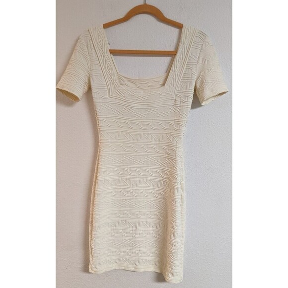 iKiTo Ivory Stretch Bodycon Short Sleeve Square Neck Dress Made In France 40/8 - Picture 4 of 8